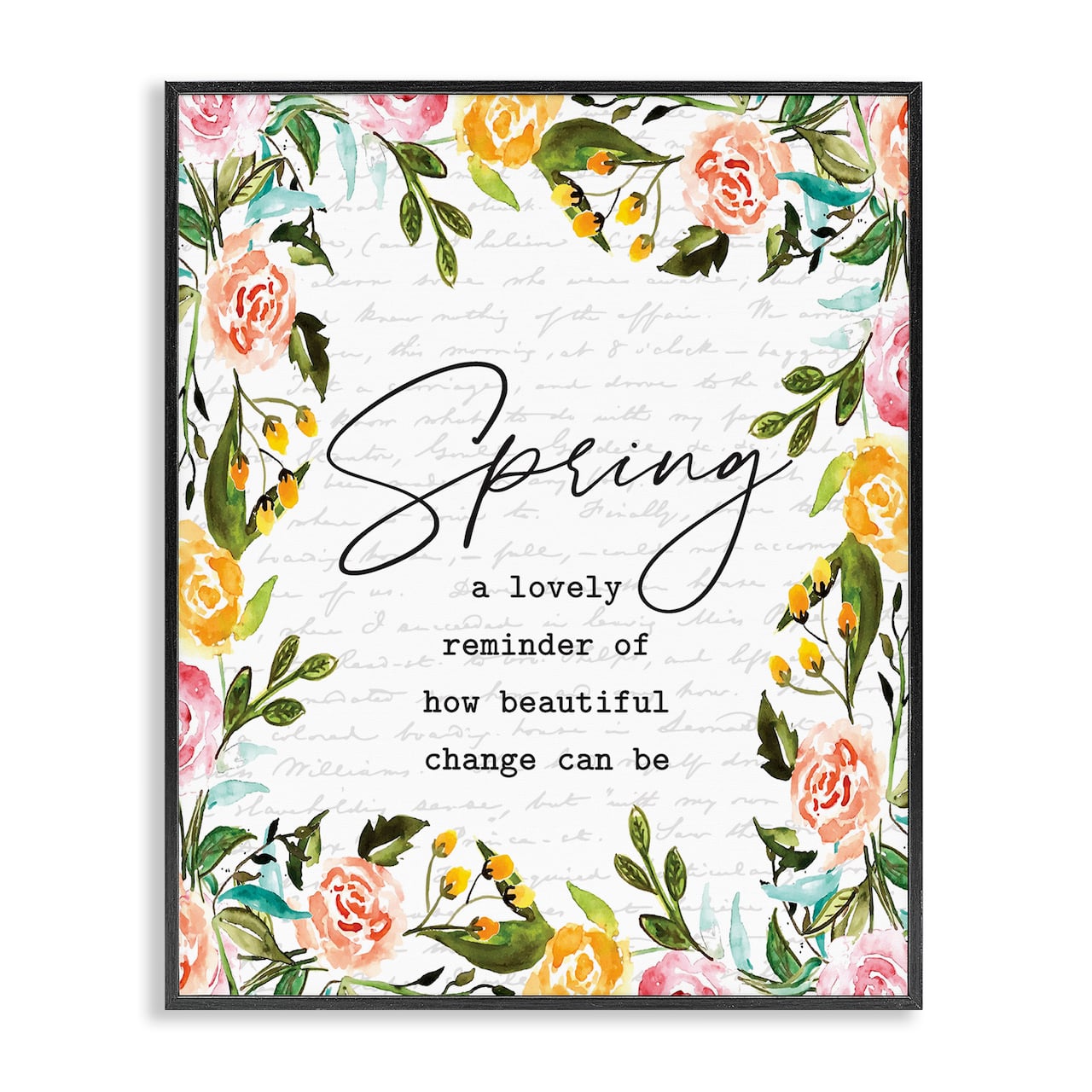Stupell Industries Cheerful Spring Typography Quote Floral Blossom Border Framed Giclée Wall Art